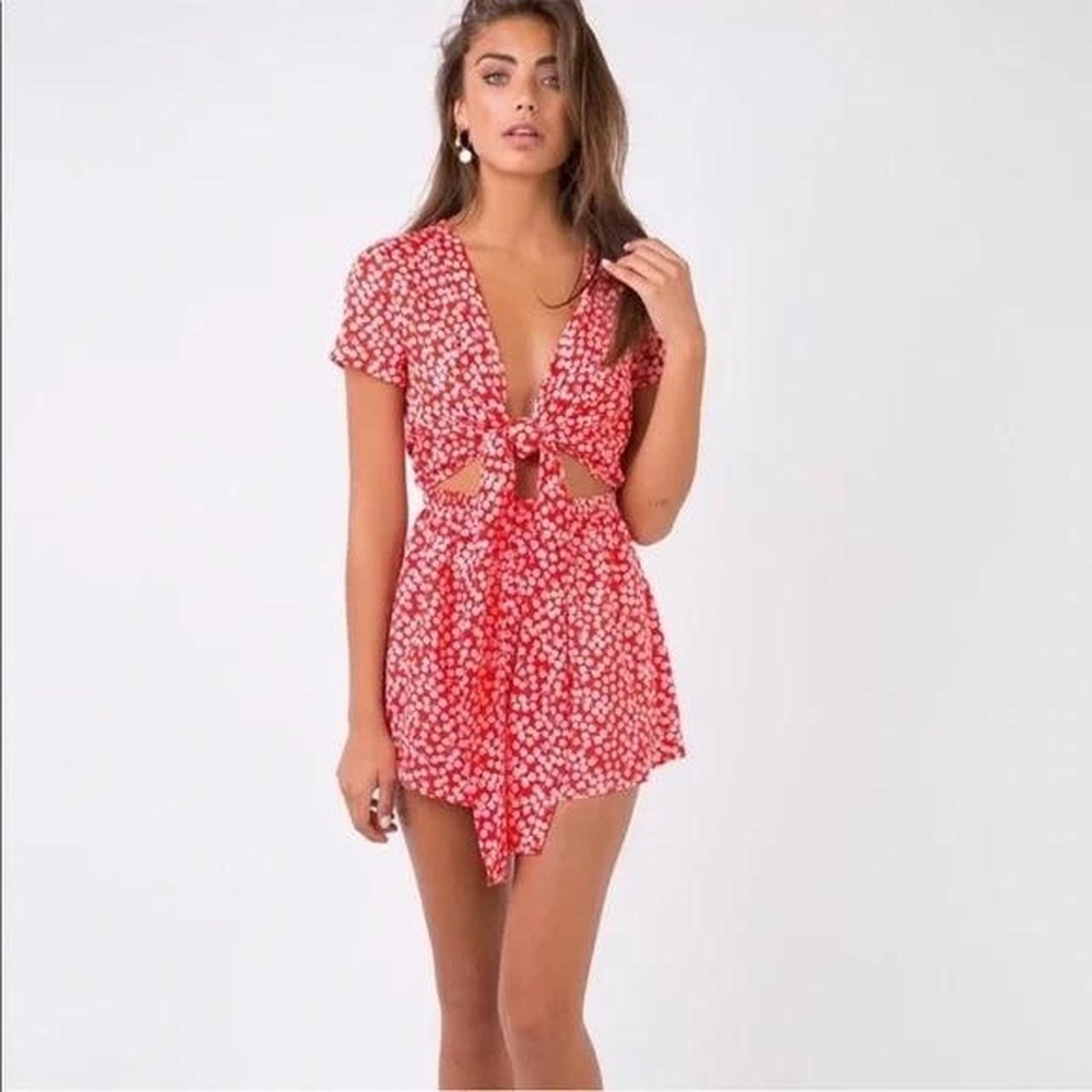 Princess Polly Red Floral Tie-Front Romper